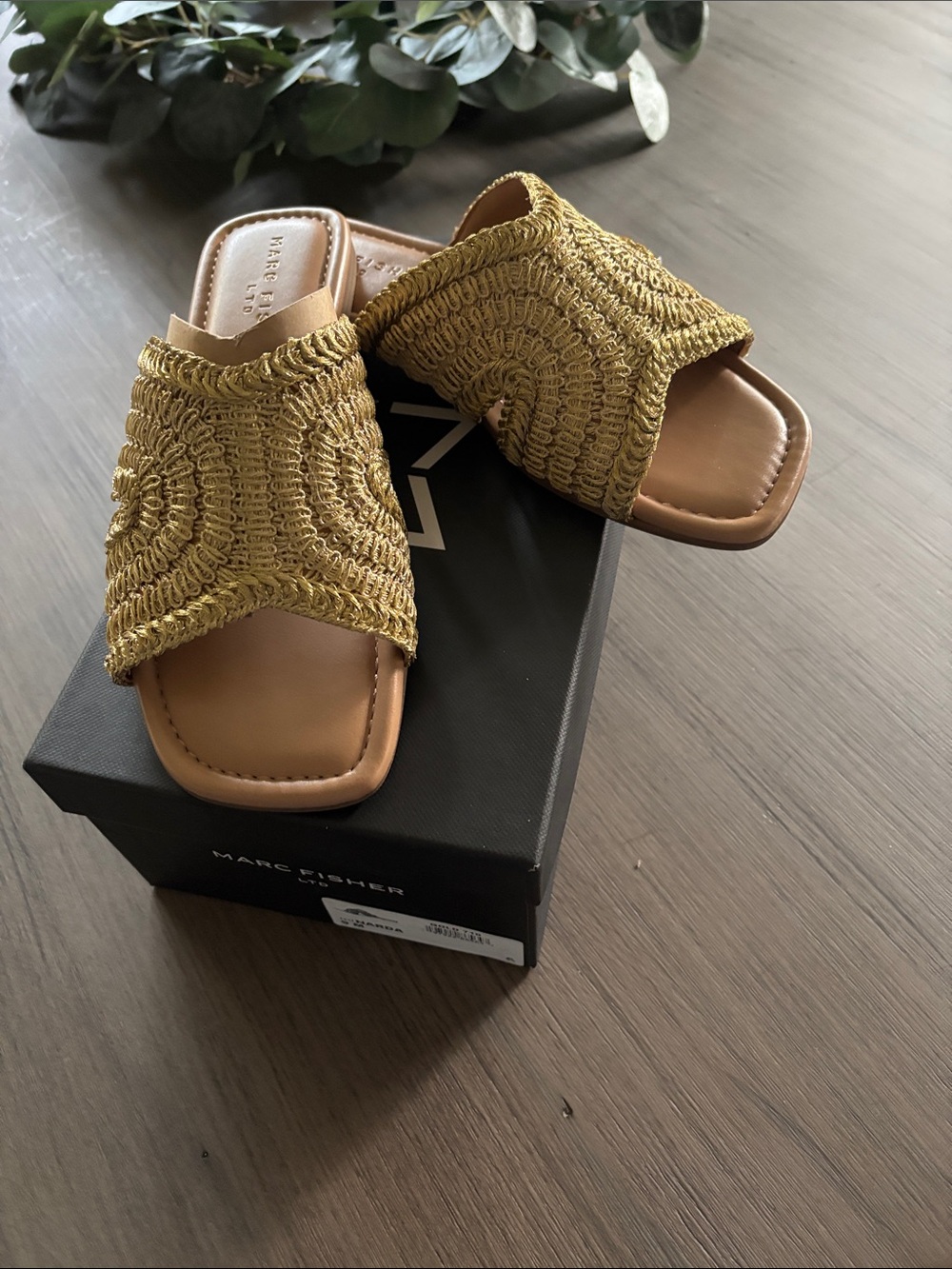 Marc Fisher Woven Gold Slide Sandals